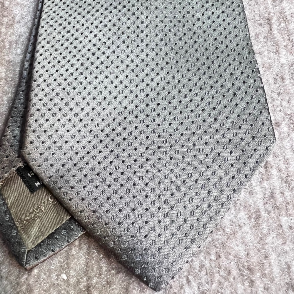 Giorgio Armani Silk Tie Mens OS Silver Grey Micro Dot Geometric Textured Italy
